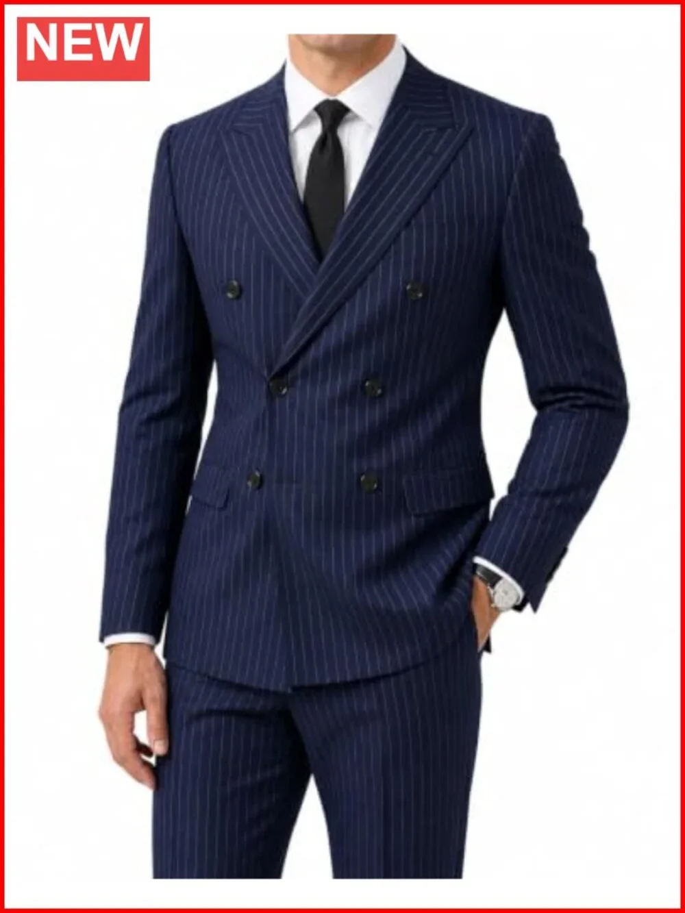 Men's Slim Fit Striped 2 Piece Suit Set Blazer Pants Formal Business